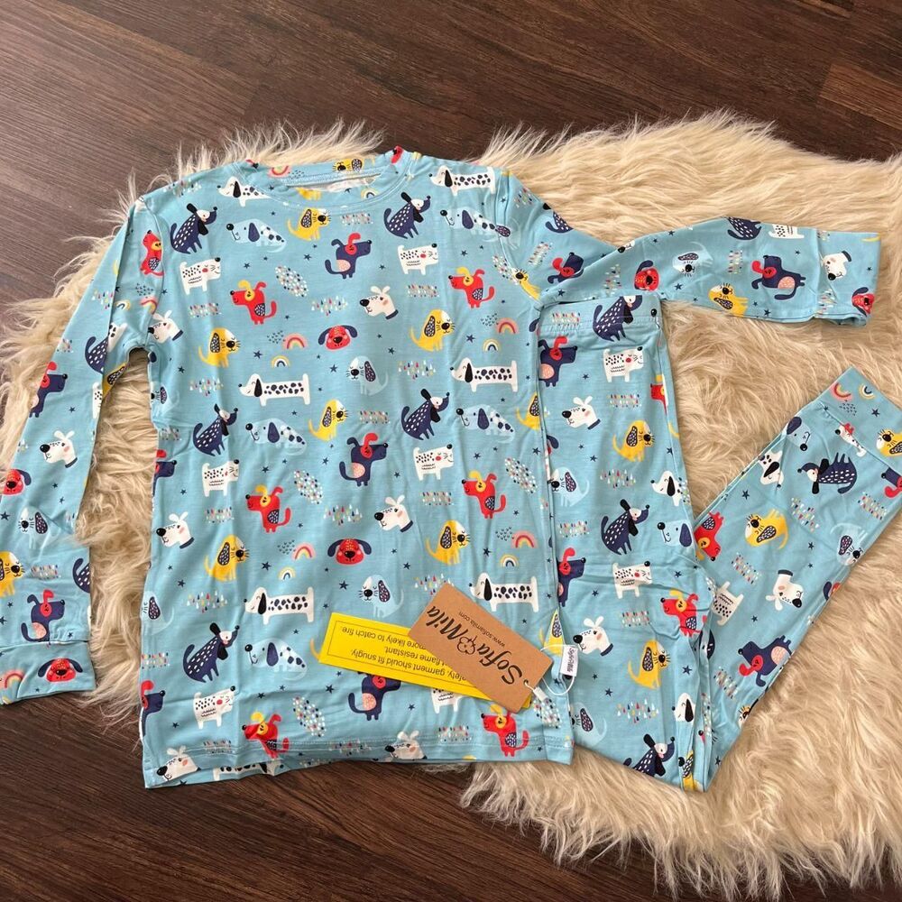 NWT Sofia & Mila Bamboo Two-Piece Pajama Puppy Parade Size 7-8